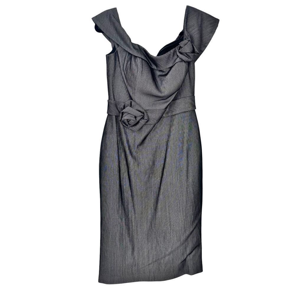 Janique Women's Lined Off The Shoulder Rosette Mini Dress Gray Size 4 NWOT